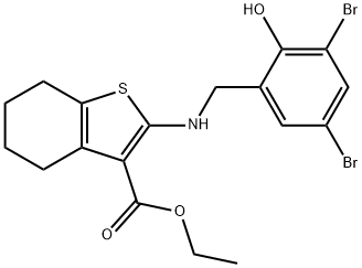 ethyl 2-[(3,5-dibromo-2-hydroxybenzyl)amino]-4,5,6,7-tetrahydro-1-benzothiophene-3-carboxylate Struktur