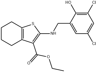 ethyl 2-[(3,5-dichloro-2-hydroxybenzyl)amino]-4,5,6,7-tetrahydro-1-benzothiophene-3-carboxylate Struktur