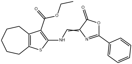 ethyl 2-{[(5-oxo-2-phenyl-1,3-oxazol-4(5H)-ylidene)methyl]amino}-5,6,7,8-tetrahydro-4H-cyclohepta[b]thiophene-3-carboxylate Struktur