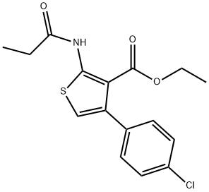 ethyl 4-(4-chlorophenyl)-2-(propionylamino)-3-thiophenecarboxylate Struktur