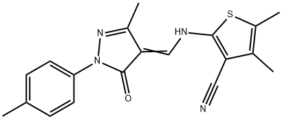 4,5-dimethyl-2-({[3-methyl-1-(4-methylphenyl)-5-oxo-1,5-dihydro-4H-pyrazol-4-ylidene]methyl}amino)-3-thiophenecarbonitrile Struktur