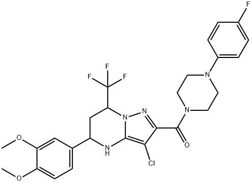 3-chloro-5-(3,4-dimethoxyphenyl)-2-{[4-(4-fluorophenyl)piperazin-1-yl]carbonyl}-7-(trifluoromethyl)-4,5,6,7-tetrahydropyrazolo[1,5-a]pyrimidine Struktur