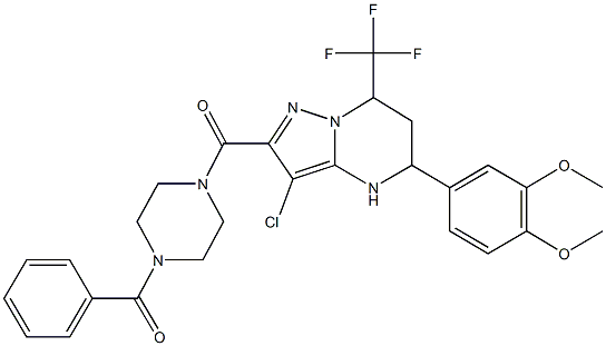 2-[(4-benzoylpiperazin-1-yl)carbonyl]-3-chloro-5-(3,4-dimethoxyphenyl)-7-(trifluoromethyl)-4,5,6,7-tetrahydropyrazolo[1,5-a]pyrimidine Struktur