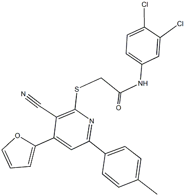 2-{[3-cyano-4-(2-furyl)-6-(4-methylphenyl)-2-pyridinyl]sulfanyl}-N-(3,4-dichlorophenyl)acetamide Struktur