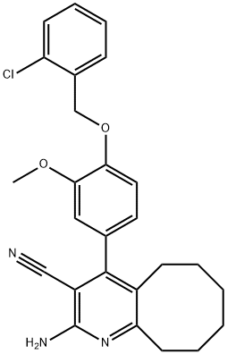 2-amino-4-{4-[(2-chlorobenzyl)oxy]-3-methoxyphenyl}-5,6,7,8,9,10-hexahydrocycloocta[b]pyridine-3-carbonitrile Struktur