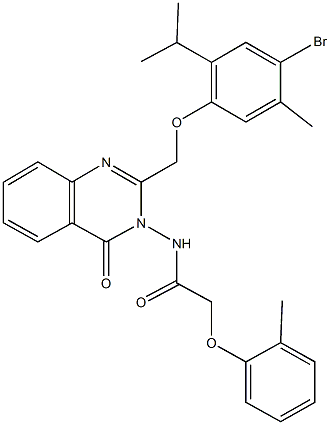 N-(2-[(4-bromo-2-isopropyl-5-methylphenoxy)methyl]-4-oxoquinazolin-3(4H)-yl)-2-(2-methylphenoxy)acetamide Struktur