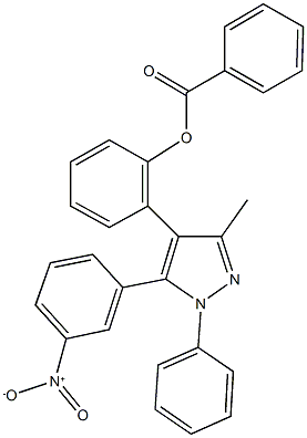 2-(5-{3-nitrophenyl}-3-methyl-1-phenyl-1H-pyrazol-4-yl)phenyl benzoate Struktur