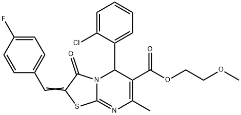 2-methoxyethyl 5-(2-chlorophenyl)-2-(4-fluorobenzylidene)-7-methyl-3-oxo-2,3-dihydro-5H-[1,3]thiazolo[3,2-a]pyrimidine-6-carboxylate Struktur