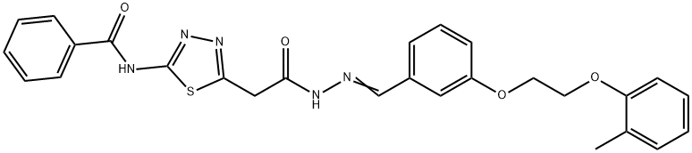 N-{5-[2-(2-{3-[2-(2-methylphenoxy)ethoxy]benzylidene}hydrazino)-2-oxoethyl]-1,3,4-thiadiazol-2-yl}benzamide Struktur