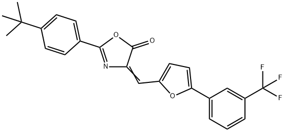 2-(4-tert-butylphenyl)-4-({5-[3-(trifluoromethyl)phenyl]-2-furyl}methylene)-1,3-oxazol-5(4H)-one Struktur