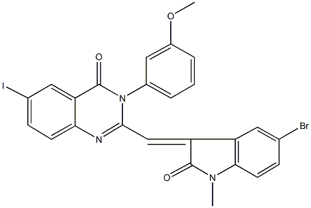 2-[(5-bromo-1-methyl-2-oxo-1,2-dihydro-3H-indol-3-ylidene)methyl]-6-iodo-3-(3-methoxyphenyl)-4(3H)-quinazolinone Struktur