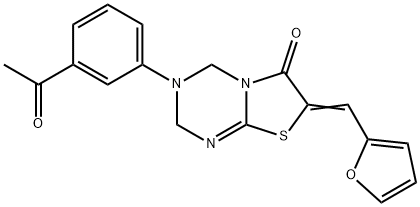 3-(3-acetylphenyl)-7-(2-furylmethylene)-3,4-dihydro-2H-[1,3]thiazolo[3,2-a][1,3,5]triazin-6(7H)-one Struktur