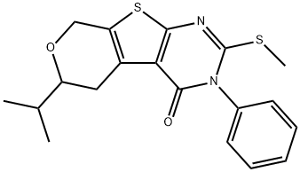 6-isopropyl-2-(methylsulfanyl)-3-phenyl-3,5,6,8-tetrahydro-4H-pyrano[4',3':4,5]thieno[2,3-d]pyrimidin-4-one Struktur