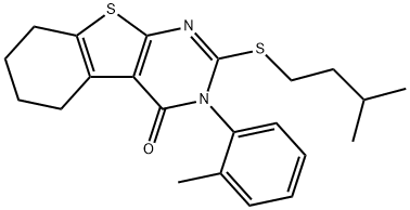 2-(isopentylsulfanyl)-3-(2-methylphenyl)-5,6,7,8-tetrahydro[1]benzothieno[2,3-d]pyrimidin-4(3H)-one Struktur