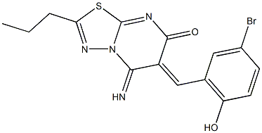 6-(5-bromo-2-hydroxybenzylidene)-5-imino-2-propyl-5,6-dihydro-7H-[1,3,4]thiadiazolo[3,2-a]pyrimidin-7-one Struktur