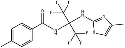 4-methyl-N-[2,2,2-trifluoro-1-[(4-methyl-1,3-thiazol-2-yl)amino]-1-(trifluoromethyl)ethyl]benzamide Struktur