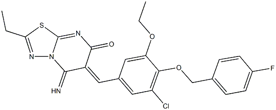 6-{3-chloro-5-ethoxy-4-[(4-fluorobenzyl)oxy]benzylidene}-2-ethyl-5-imino-5,6-dihydro-7H-[1,3,4]thiadiazolo[3,2-a]pyrimidin-7-one Struktur