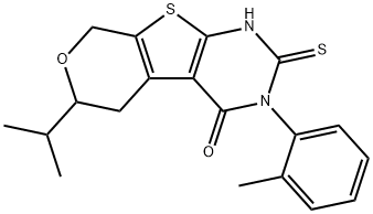 6-isopropyl-3-(2-methylphenyl)-2-sulfanyl-3,5,6,8-tetrahydro-4H-pyrano[4',3':4,5]thieno[2,3-d]pyrimidin-4-one Struktur