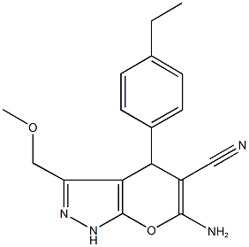 6-amino-4-(4-ethylphenyl)-3-(methoxymethyl)-1,4-dihydropyrano[2,3-c]pyrazole-5-carbonitrile Struktur