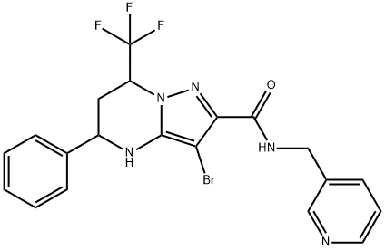 3-bromo-5-phenyl-N-(3-pyridinylmethyl)-7-(trifluoromethyl)-4,5,6,7-tetrahydropyrazolo[1,5-a]pyrimidine-2-carboxamide Struktur