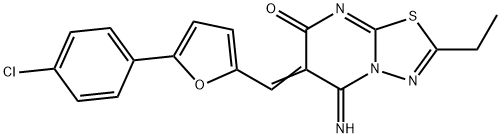 6-{[5-(4-chlorophenyl)-2-furyl]methylene}-2-ethyl-5-imino-5,6-dihydro-7H-[1,3,4]thiadiazolo[3,2-a]pyrimidin-7-one Struktur