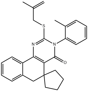 3-(2-methylphenyl)-2-[(2-methyl-2-propenyl)sulfanyl]-5,6-dihydrospiro(benzo[h]quinazoline-5,1'-cyclopentane)-4(3H)-one Struktur