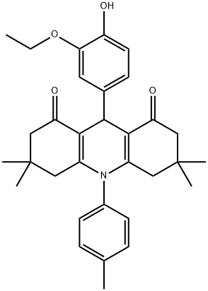 9-(3-ethoxy-4-hydroxyphenyl)-3,3,6,6-tetramethyl-10-(4-methylphenyl)-3,4,6,7,9,10-hexahydro-1,8(2H,5H)-acridinedione Struktur