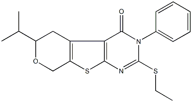 2-(ethylsulfanyl)-6-isopropyl-3-phenyl-3,5,6,8-tetrahydro-4H-pyrano[4',3':4,5]thieno[2,3-d]pyrimidin-4-one Struktur