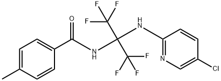 N-[1-[(5-chloropyridin-2-yl)amino]-2,2,2-trifluoro-1-(trifluoromethyl)ethyl]-4-methylbenzamide Struktur