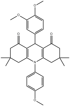 9-(3,4-dimethoxyphenyl)-10-(4-methoxyphenyl)-3,3,6,6-tetramethyl-3,4,6,7,9,10-hexahydro-1,8(2H,5H)-acridinedione Struktur