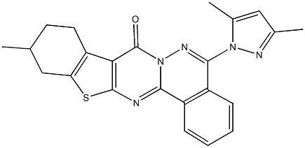 5-(3,5-dimethyl-1H-pyrazol-1-yl)-11-methyl-9,10,11,12-tetrahydro-8H-[1]benzothieno[2',3':4,5]pyrimido[2,1-a]phthalazin-8-one Struktur