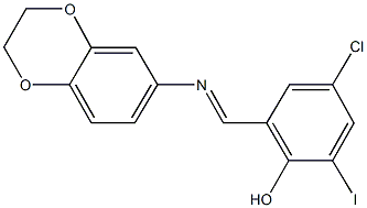 4-chloro-2-[(2,3-dihydro-1,4-benzodioxin-6-ylimino)methyl]-6-iodophenol Struktur