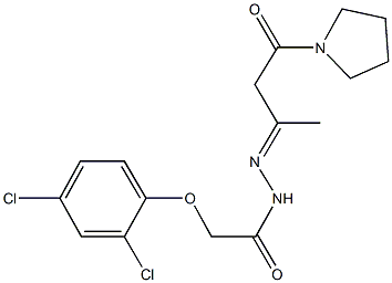 2-(2,4-dichlorophenoxy)-N'-[1-methyl-3-oxo-3-(1-pyrrolidinyl)propylidene]acetohydrazide Struktur