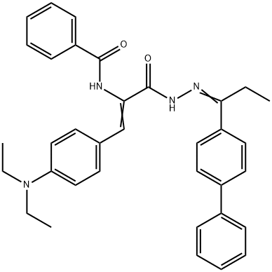 N-{1-{[2-(1-[1,1'-biphenyl]-4-ylpropylidene)hydrazino]carbonyl}-2-[4-(diethylamino)phenyl]vinyl}benzamide Struktur