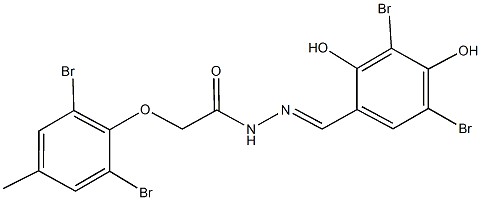 N'-(3,5-dibromo-2,4-dihydroxybenzylidene)-2-(2,6-dibromo-4-methylphenoxy)acetohydrazide Struktur