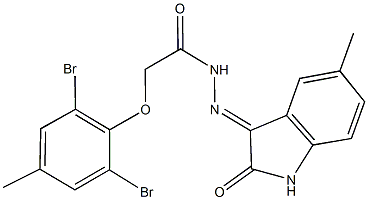 2-(2,6-dibromo-4-methylphenoxy)-N'-(5-methyl-2-oxo-1,2-dihydro-3H-indol-3-ylidene)acetohydrazide Struktur