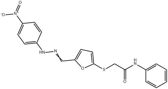 2-{[5-(2-{4-nitrophenyl}carbohydrazonoyl)-2-furyl]sulfanyl}-N-phenylacetamide Struktur