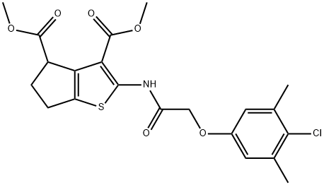 dimethyl 2-{[(4-chloro-3,5-dimethylphenoxy)acetyl]amino}-5,6-dihydro-4H-cyclopenta[b]thiophene-3,4-dicarboxylate Struktur