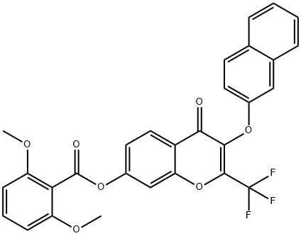 3-(2-naphthyloxy)-4-oxo-2-(trifluoromethyl)-4H-chromen-7-yl 2,6-dimethoxybenzoate Struktur