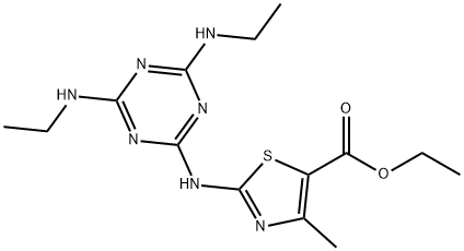 ethyl 2-{[4,6-bis(ethylamino)-1,3,5-triazin-2-yl]amino}-4-methyl-1,3-thiazole-5-carboxylate Struktur