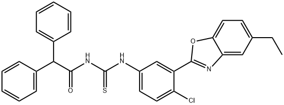 N-[4-chloro-3-(5-ethyl-1,3-benzoxazol-2-yl)phenyl]-N'-(diphenylacetyl)thiourea Struktur