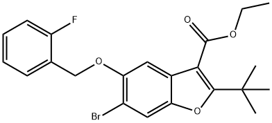 ethyl 6-bromo-2-tert-butyl-5-[(2-fluorobenzyl)oxy]-1-benzofuran-3-carboxylate Struktur