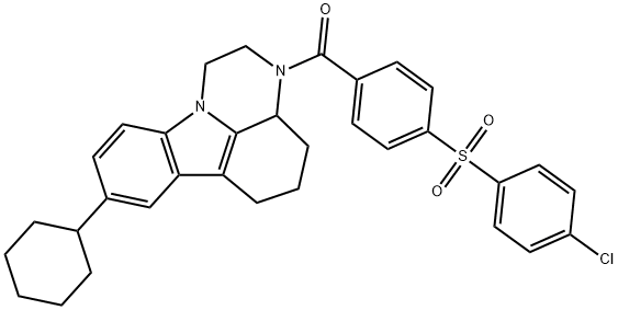 3-{4-[(4-chlorophenyl)sulfonyl]benzoyl}-8-cyclohexyl-2,3,3a,4,5,6-hexahydro-1H-pyrazino[3,2,1-jk]carbazole Struktur