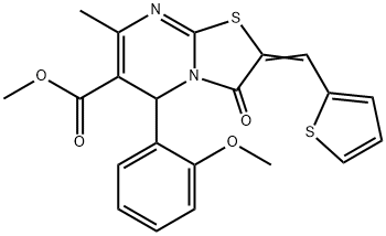 methyl 5-(2-methoxyphenyl)-7-methyl-3-oxo-2-(2-thienylmethylene)-2,3-dihydro-5H-[1,3]thiazolo[3,2-a]pyrimidine-6-carboxylate Struktur