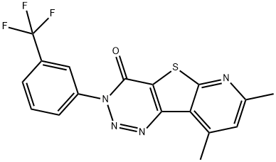 7,9-Dimethyl-3-(3-trifluorophenyl)-3,4-dihydropyridine[3',2':4,5]thieno[3,2-d]-1,2,3-triazin-4-one Struktur