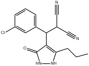 2-[(3-chlorophenyl)(3-hydroxy-5-propyl-1H-pyrazol-4-yl)methyl]malononitrile Struktur