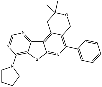 2,2-dimethyl-5-phenyl-8-(1-pyrrolidinyl)-1,4-dihydro-2H-pyrano[4'',3'':4',5']pyrido[3',2':4,5]thieno[3,2-d]pyrimidine Struktur