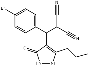 2-[(4-bromophenyl)(3-hydroxy-5-propyl-1H-pyrazol-4-yl)methyl]malononitrile Struktur