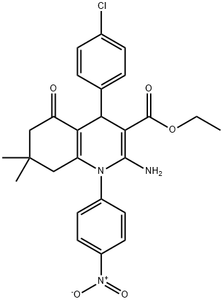 ethyl 2-amino-4-(4-chlorophenyl)-1-{4-nitrophenyl}-7,7-dimethyl-5-oxo-1,4,5,6,7,8-hexahydro-3-quinolinecarboxylate Struktur