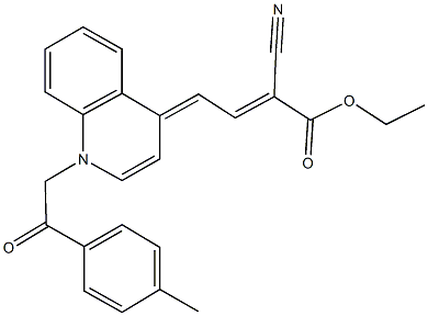 ethyl 2-cyano-4-(1-[2-(4-methylphenyl)-2-oxoethyl]-4(1H)-quinolinylidene)-2-butenoate Struktur